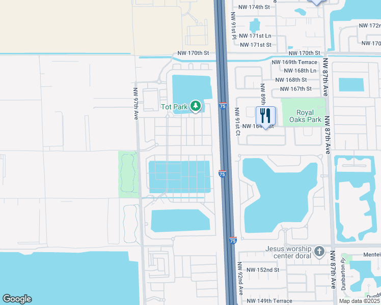 map of restaurants, bars, coffee shops, grocery stores, and more near 3447 West 106th Terrace in Hialeah