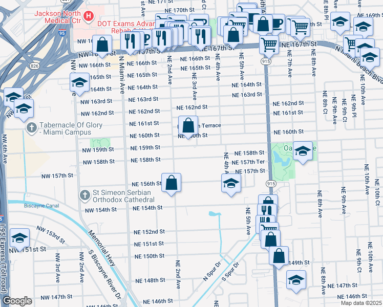 map of restaurants, bars, coffee shops, grocery stores, and more near 279 Northeast 158th Street in North Miami Beach