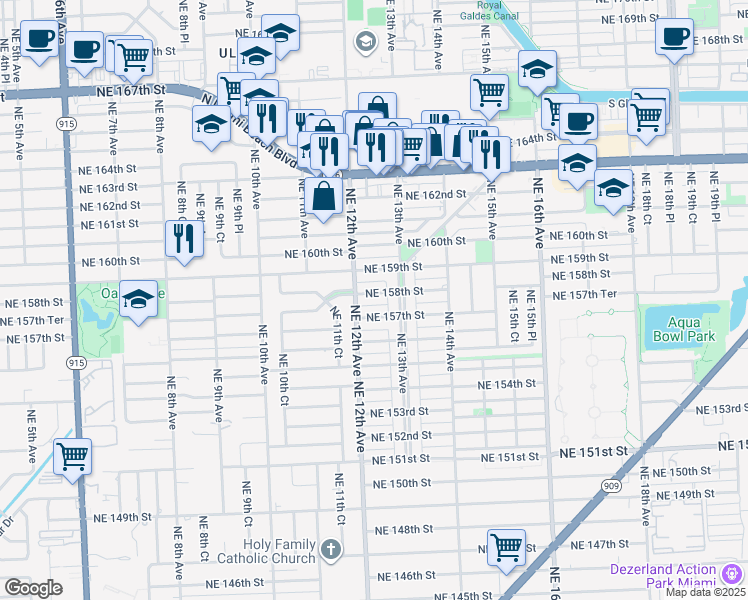 map of restaurants, bars, coffee shops, grocery stores, and more near 1245 Northeast 157th Street in North Miami Beach