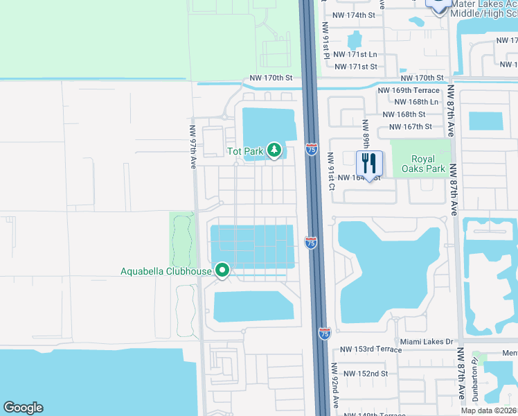 map of restaurants, bars, coffee shops, grocery stores, and more near 3447 West 106th Terrace in Hialeah