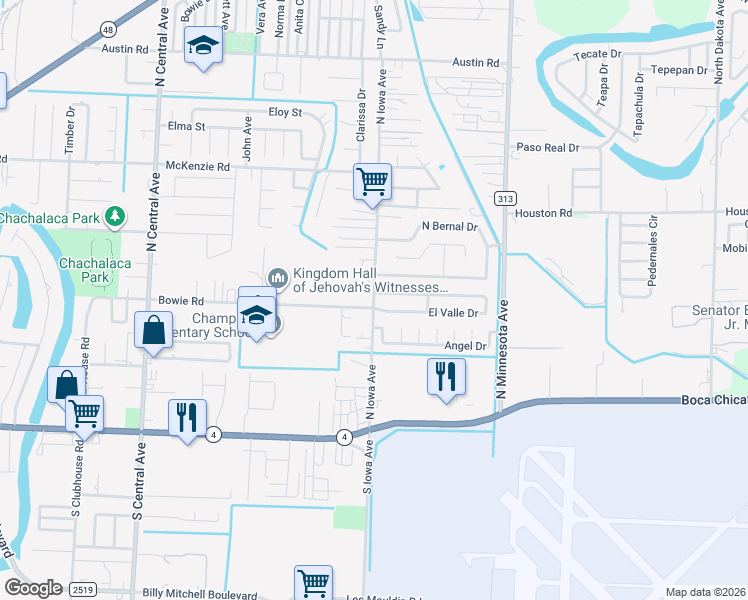 map of restaurants, bars, coffee shops, grocery stores, and more near 39 Angel Drive in Brownsville