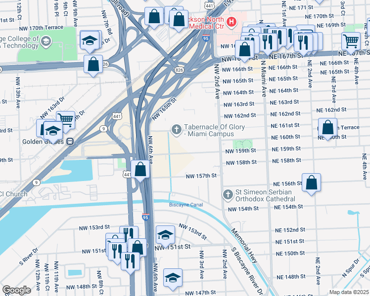 map of restaurants, bars, coffee shops, grocery stores, and more near 300 Northwest 161st Street in Miami