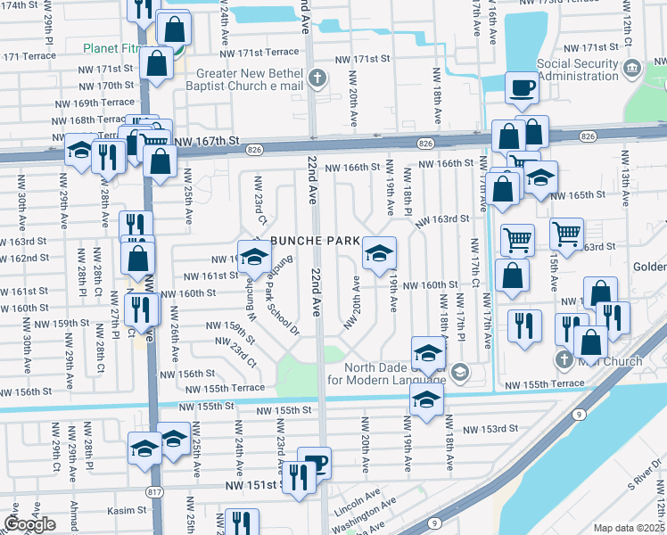 map of restaurants, bars, coffee shops, grocery stores, and more near 2020 Northwest 162nd Street Road in Opa-locka