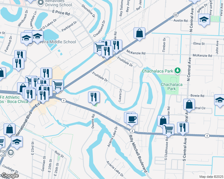 map of restaurants, bars, coffee shops, grocery stores, and more near 14 Fruitdale Terrace in Brownsville