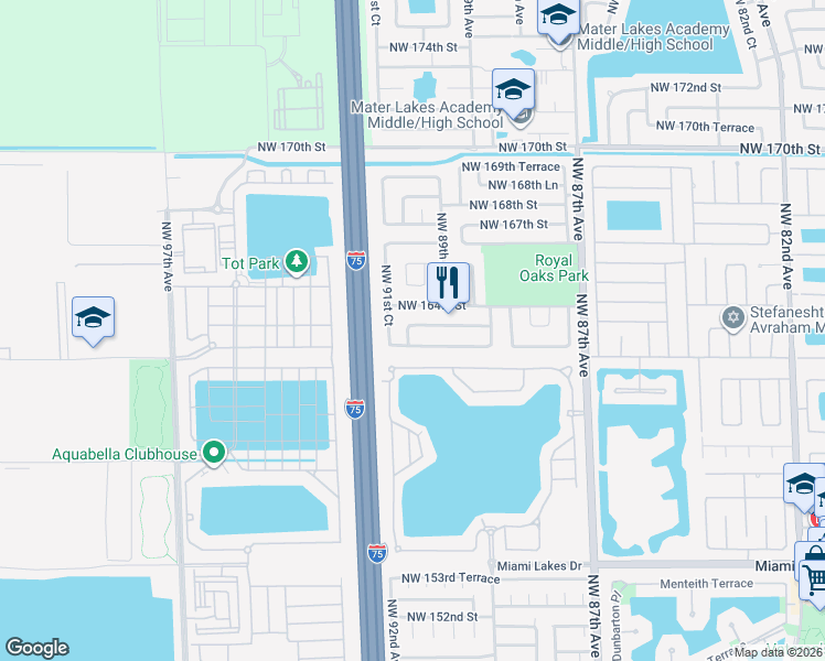 map of restaurants, bars, coffee shops, grocery stores, and more near 9052 Northwest 163rd Terrace in Hialeah