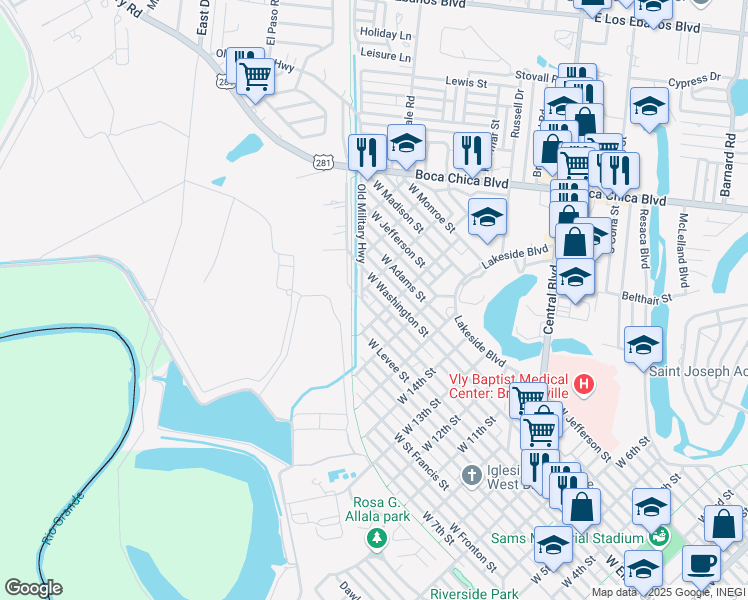 map of restaurants, bars, coffee shops, grocery stores, and more near 1724 West Elizabeth Street in Brownsville