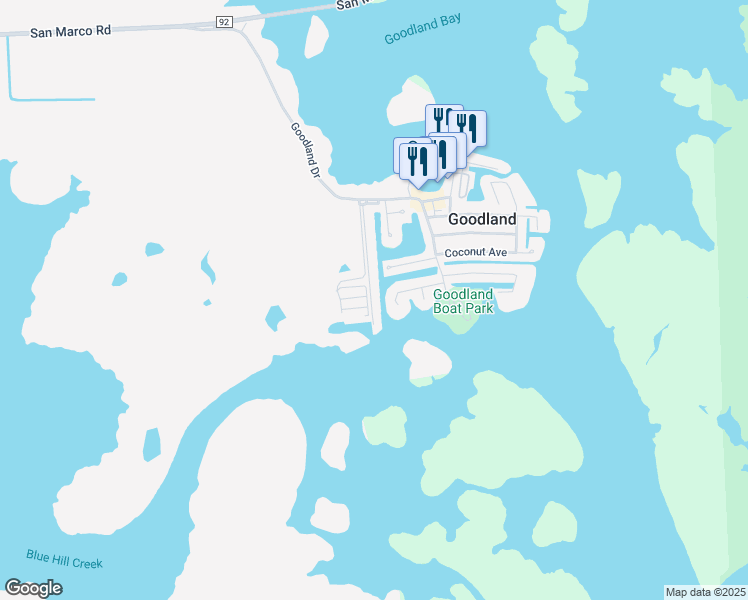 map of restaurants, bars, coffee shops, grocery stores, and more near 385 Angler Drive in Marco Island