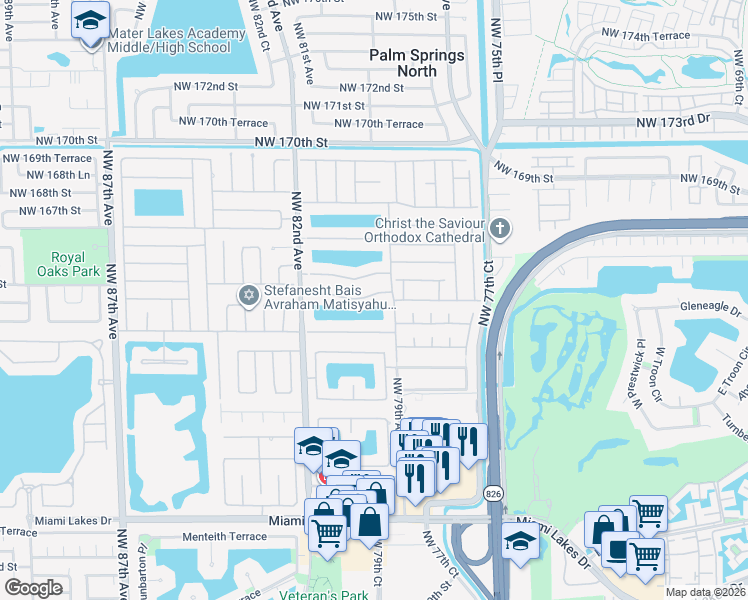 map of restaurants, bars, coffee shops, grocery stores, and more near 7924 Northwest 163rd Terrace in Hialeah