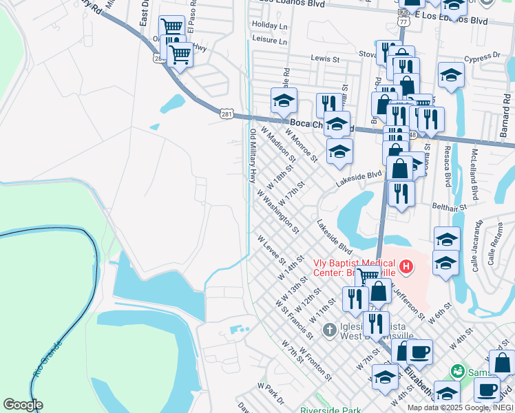 map of restaurants, bars, coffee shops, grocery stores, and more near 1754 West Elizabeth Street in Brownsville