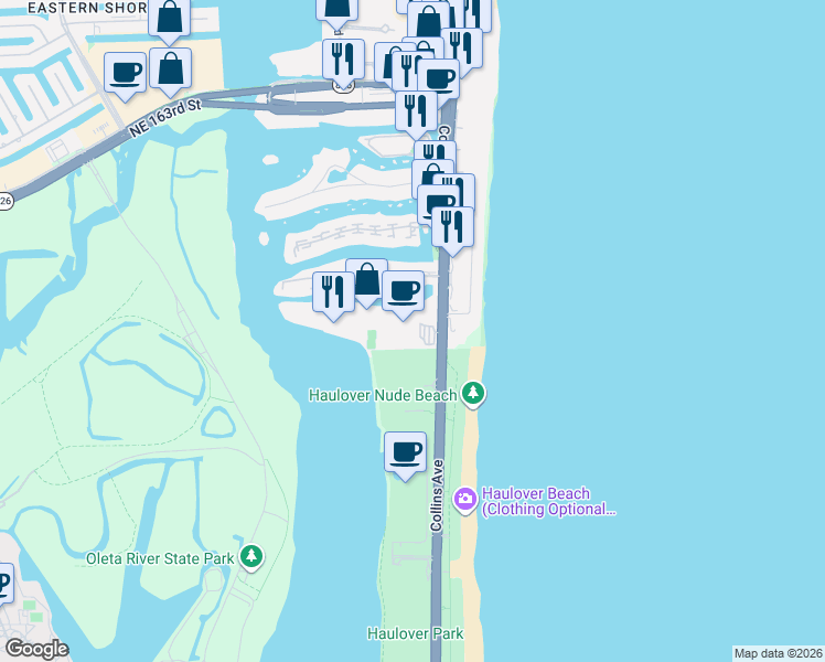 map of restaurants, bars, coffee shops, grocery stores, and more near 100 Bayview Drive in Sunny Isles Beach