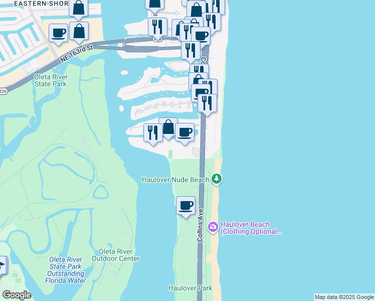 map of restaurants, bars, coffee shops, grocery stores, and more near 100 Bayview Drive in Sunny Isles Beach