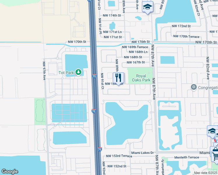 map of restaurants, bars, coffee shops, grocery stores, and more near 9052 Northwest 163rd Terrace in Hialeah