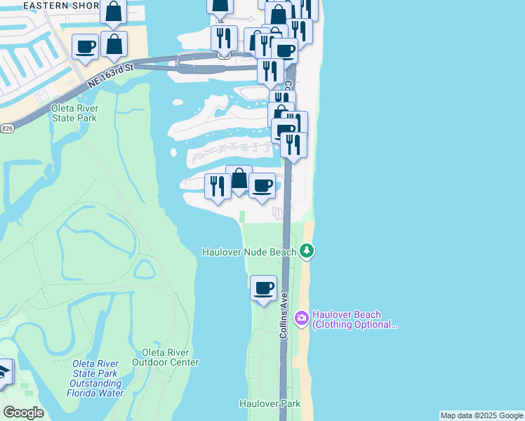 map of restaurants, bars, coffee shops, grocery stores, and more near 100 Bayview Drive in Sunny Isles Beach
