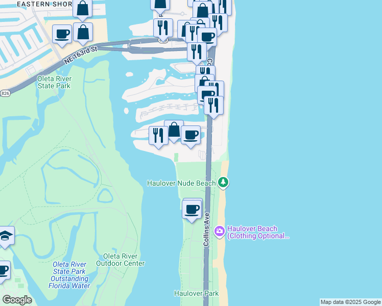 map of restaurants, bars, coffee shops, grocery stores, and more near 100 Bayview Drive in Sunny Isles Beach