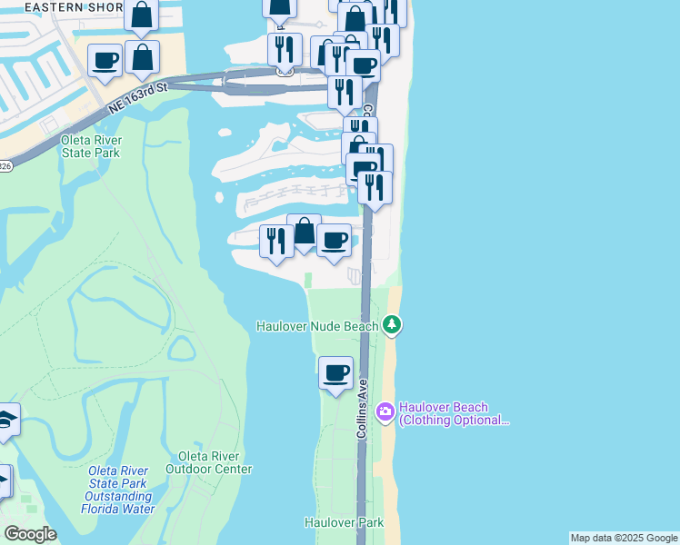 map of restaurants, bars, coffee shops, grocery stores, and more near 100 Bayview Drive in Sunny Isles Beach