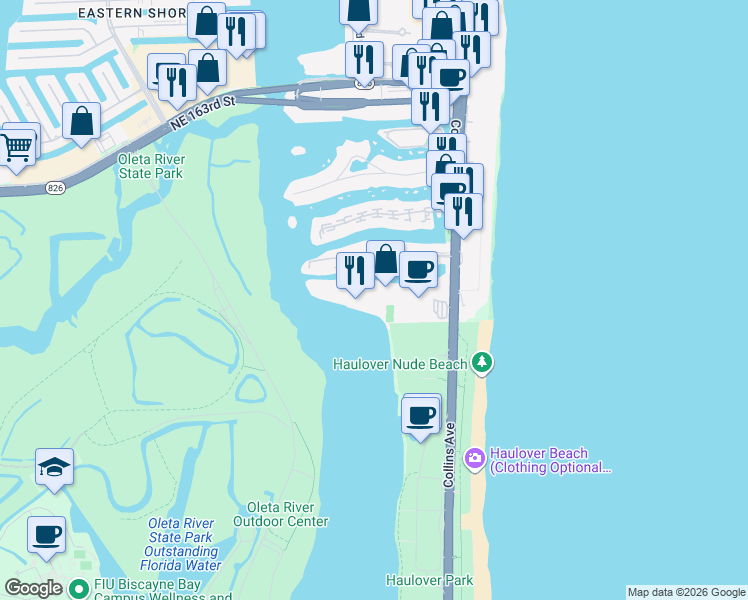 map of restaurants, bars, coffee shops, grocery stores, and more near 300 Bayview Drive in Sunny Isles Beach