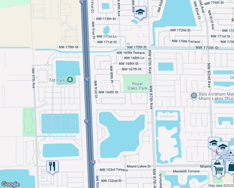 map of restaurants, bars, coffee shops, grocery stores, and more near 8932 Northwest 163rd Terrace in Hialeah
