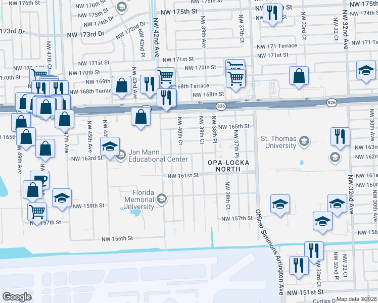 map of restaurants, bars, coffee shops, grocery stores, and more near 16225 Northwest 40th Court in Opa-locka