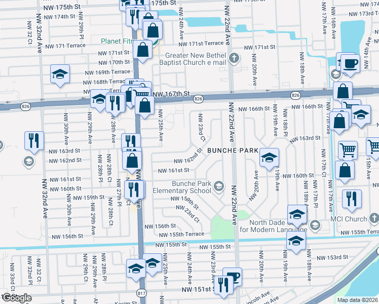 map of restaurants, bars, coffee shops, grocery stores, and more near 16305 Northwest 24th Avenue in Opa-locka