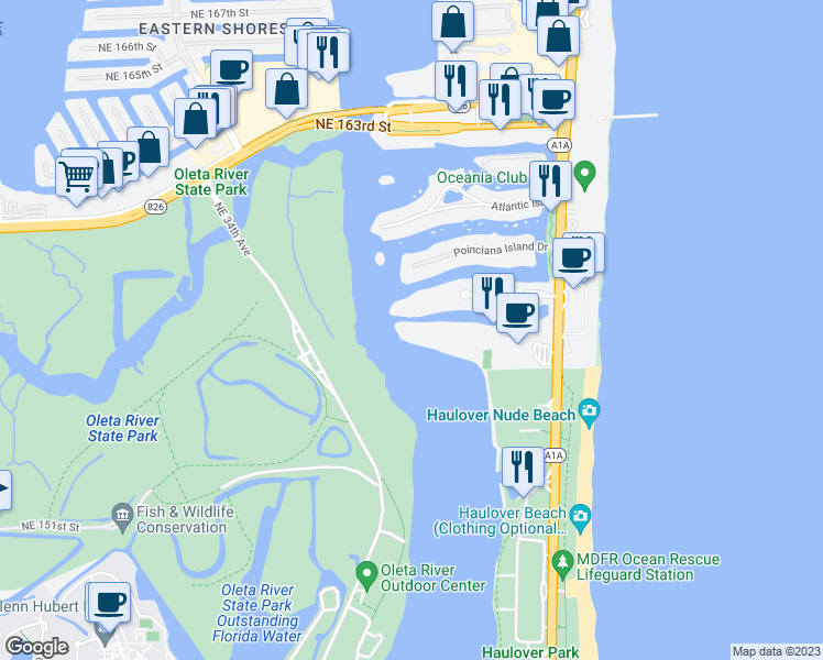 map of restaurants, bars, coffee shops, grocery stores, and more near 400 Kings Point Drive in Sunny Isles Beach