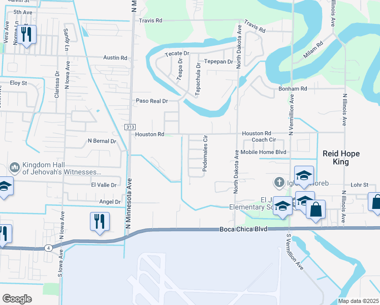 map of restaurants, bars, coffee shops, grocery stores, and more near 401-37289 Lampasas St in Brownsville