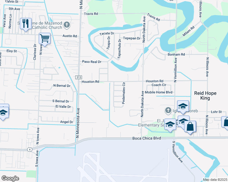 map of restaurants, bars, coffee shops, grocery stores, and more near 401-37289 Lampasas St in Brownsville