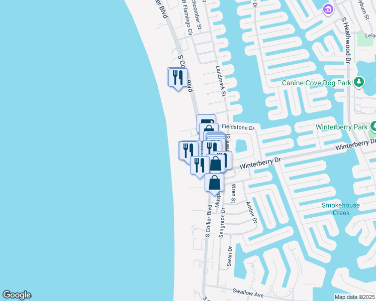 map of restaurants, bars, coffee shops, grocery stores, and more near 540 South Collier Boulevard in Marco Island