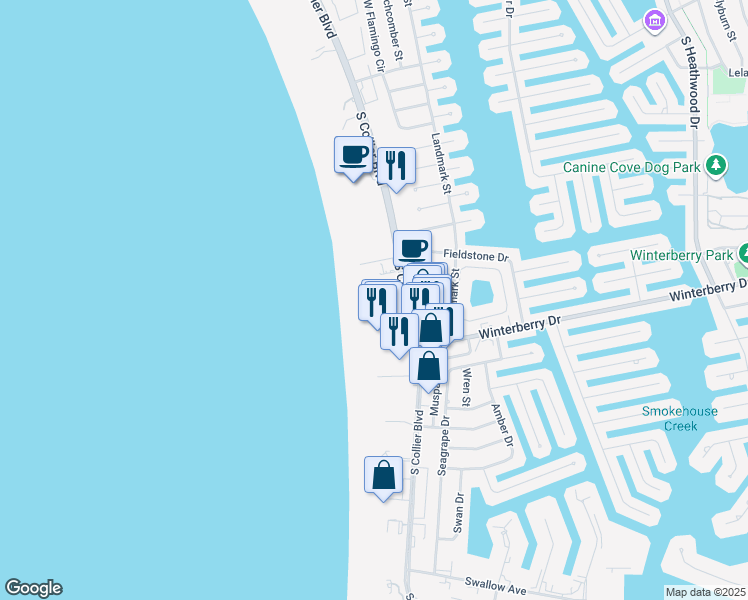 map of restaurants, bars, coffee shops, grocery stores, and more near 540 South Collier Boulevard in Marco Island