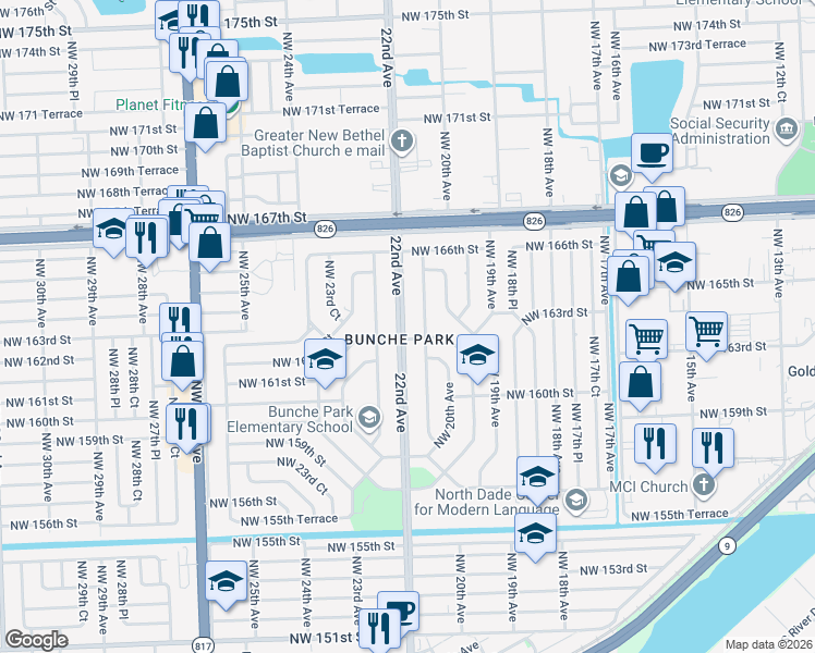 map of restaurants, bars, coffee shops, grocery stores, and more near 16245 Northwest 22nd Avenue in Opa-locka