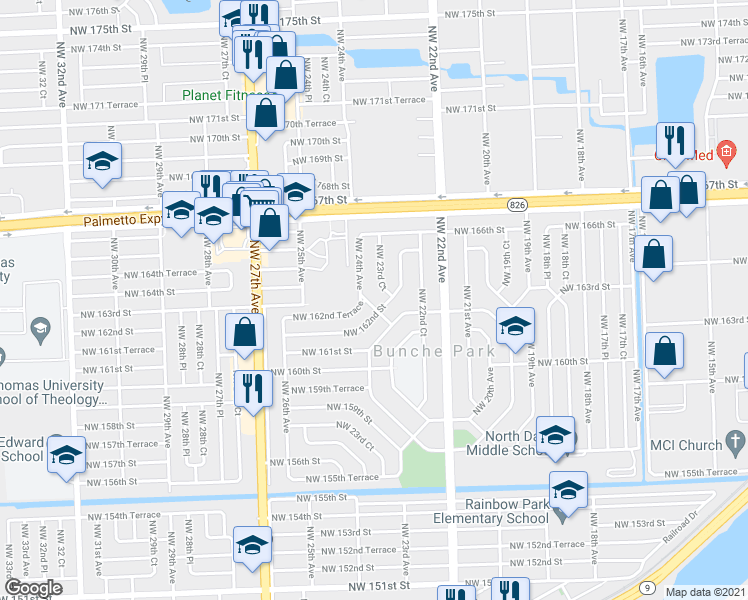 map of restaurants, bars, coffee shops, grocery stores, and more near 16305 Northwest 24th Avenue in Opa-locka