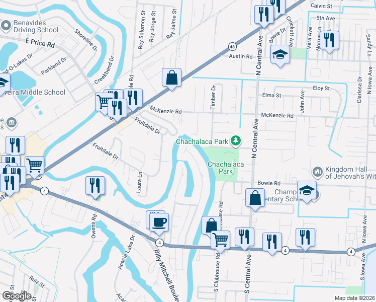 map of restaurants, bars, coffee shops, grocery stores, and more near 218 East Cowan Terrace in Brownsville