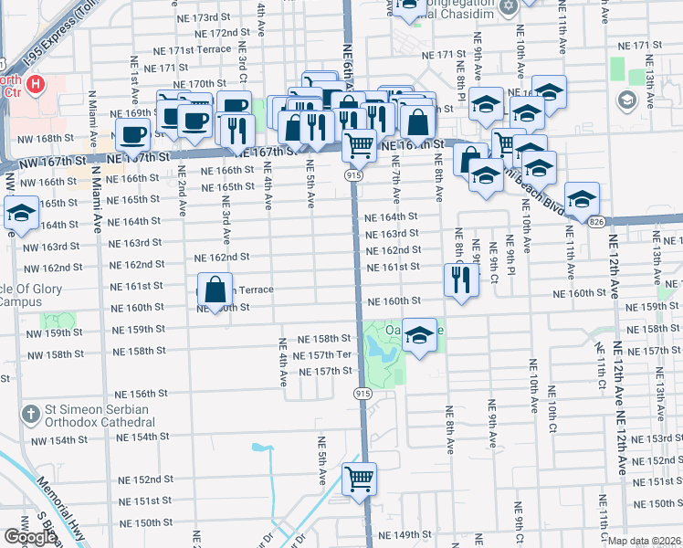 map of restaurants, bars, coffee shops, grocery stores, and more near in Golden Glades