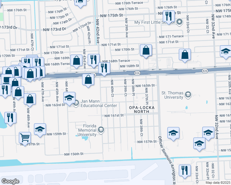 map of restaurants, bars, coffee shops, grocery stores, and more near 3977 Northwest 164th Street in Miami Gardens