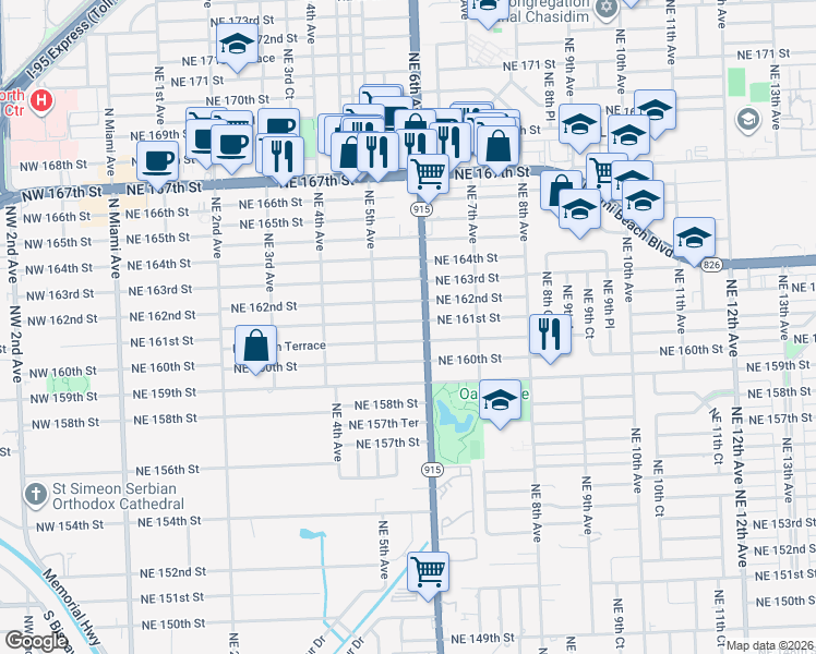 map of restaurants, bars, coffee shops, grocery stores, and more near in Golden Glades