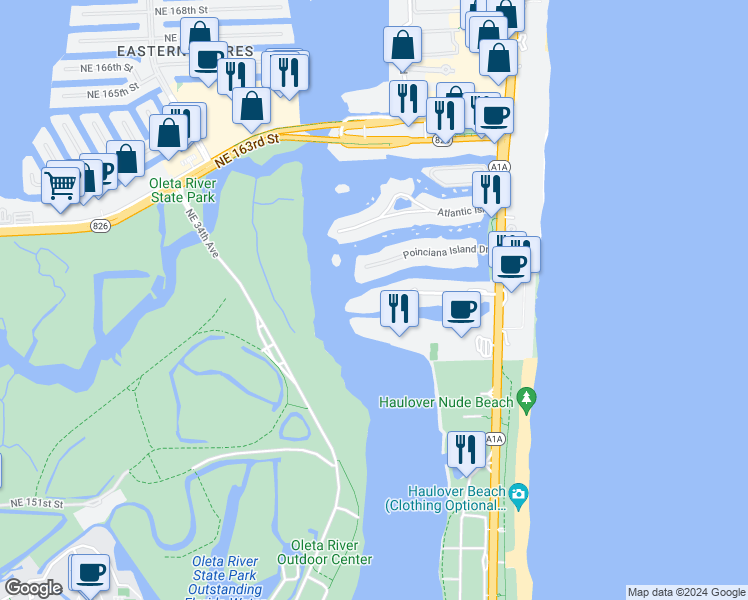 map of restaurants, bars, coffee shops, grocery stores, and more near 400 Kings Point Drive in Sunny Isles Beach