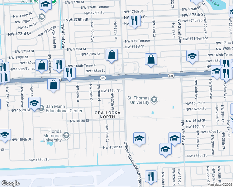map of restaurants, bars, coffee shops, grocery stores, and more near 16375 Northwest 37th Place in Opa-locka