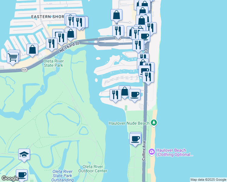 map of restaurants, bars, coffee shops, grocery stores, and more near 500 Bayview Drive in Sunny Isles Beach