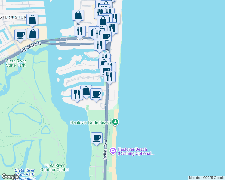 map of restaurants, bars, coffee shops, grocery stores, and more near in Sunny Isles Beach