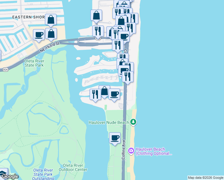 map of restaurants, bars, coffee shops, grocery stores, and more near 100 Kings Point Drive in Sunny Isles Beach