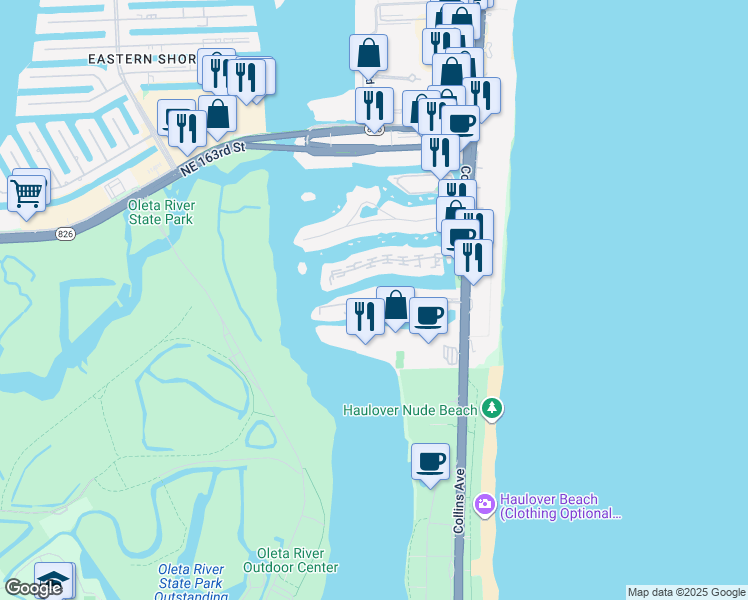 map of restaurants, bars, coffee shops, grocery stores, and more near 404 Poinciana Island Drive in Sunny Isles Beach
