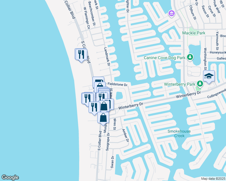 map of restaurants, bars, coffee shops, grocery stores, and more near 650 Club Marco Circle in Marco Island