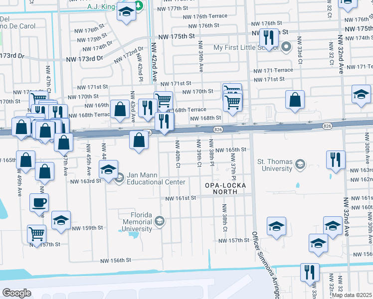 map of restaurants, bars, coffee shops, grocery stores, and more near 3980 Northwest 166th Street in Opa-locka