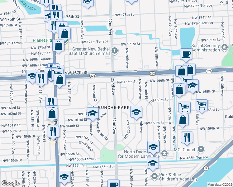 map of restaurants, bars, coffee shops, grocery stores, and more near 16435 Northwest 22nd Avenue in Opa-locka