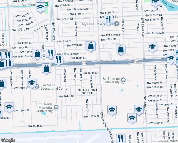 map of restaurants, bars, coffee shops, grocery stores, and more near 3760 Northwest 166th Street in Opa-locka