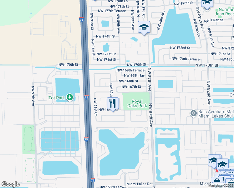 map of restaurants, bars, coffee shops, grocery stores, and more near 8930 Northwest 166th Terrace in Hialeah