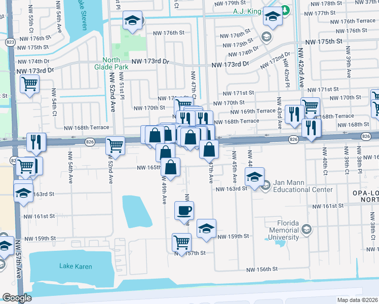 map of restaurants, bars, coffee shops, grocery stores, and more near 4788 Northwest 167th Street in Miami Lakes