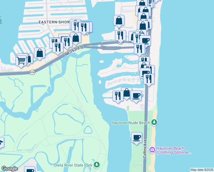 map of restaurants, bars, coffee shops, grocery stores, and more near 456 Poinciana Island Drive in Sunny Isles Beach