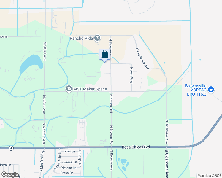 map of restaurants, bars, coffee shops, grocery stores, and more near 9001-9145 N Houston Rd in Brownsville