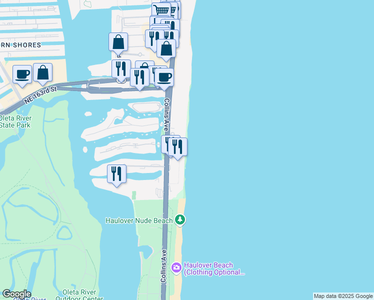 map of restaurants, bars, coffee shops, grocery stores, and more near in North Miami Beach