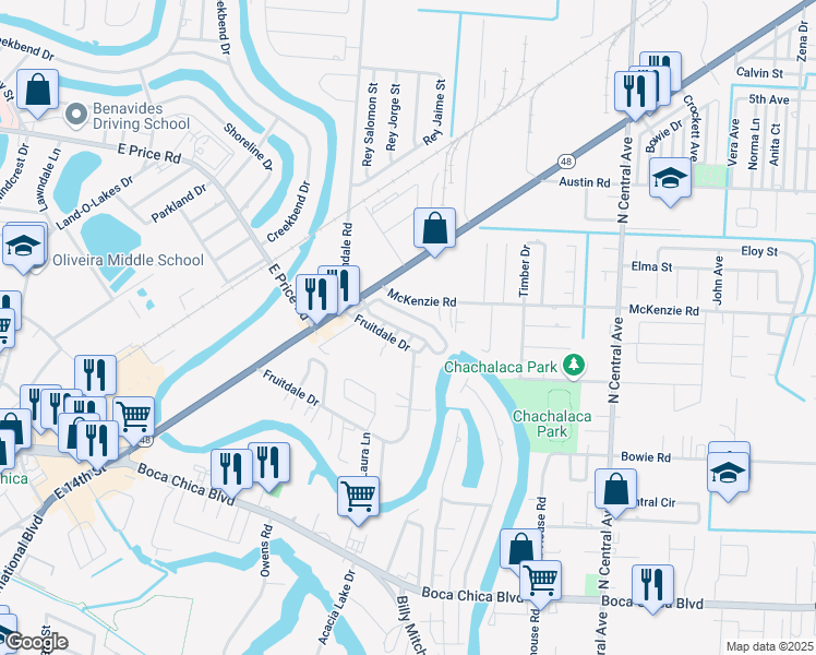 map of restaurants, bars, coffee shops, grocery stores, and more near 67 McKenzie Rd in Brownsville